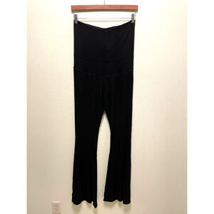 Womens Leggings EU 40 US 12 Black Flare Leg Fold Over Athleisure Casual Modern